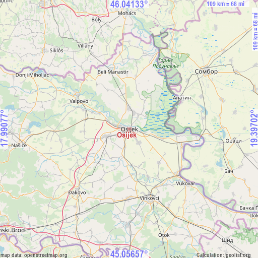 Osijek on map