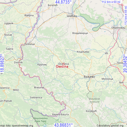 Osečina on map