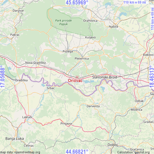 Oriovac on map
