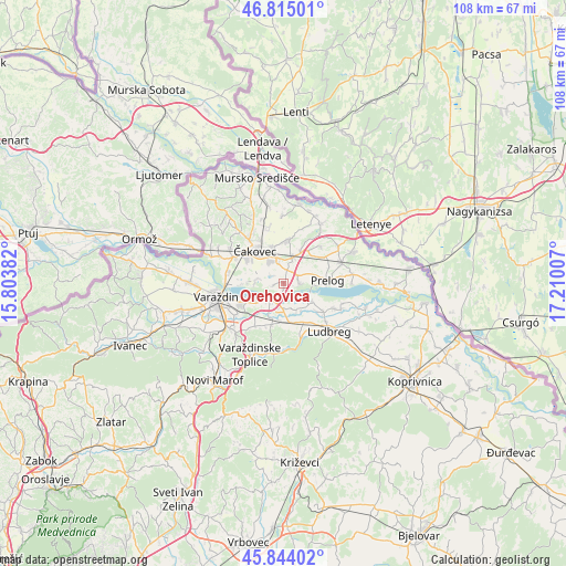 Orehovica on map
