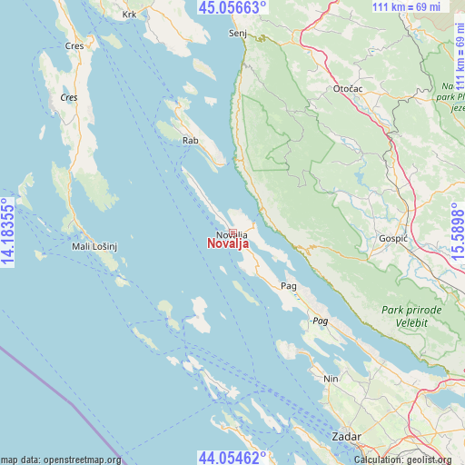 Novalja on map