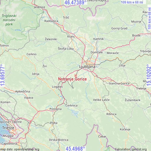 Notranje Gorice on map