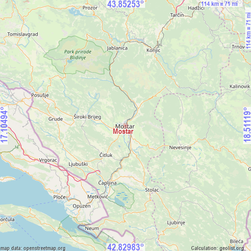 Mostar on map