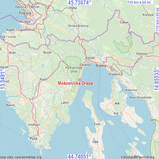 Mošćenička Draga on map