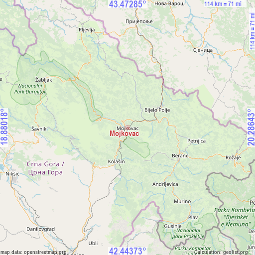 Mojkovac on map