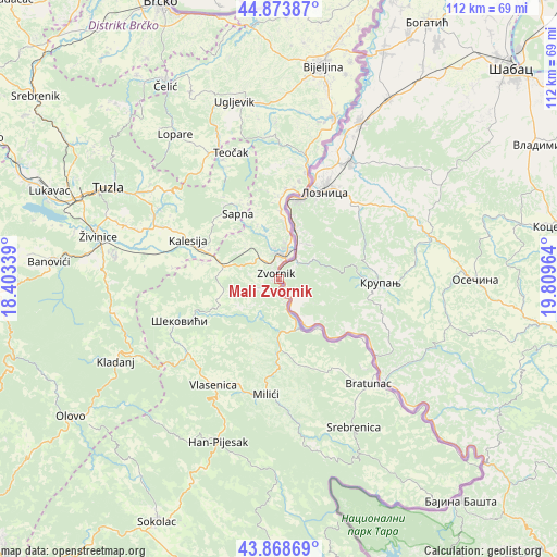 Mali Zvornik on map