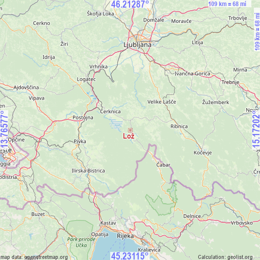 Lož on map