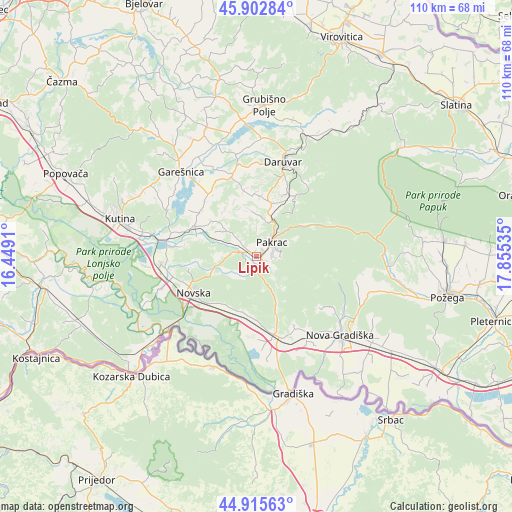 Lipik on map