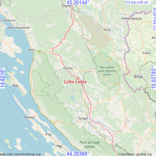 Ličko Lešće on map