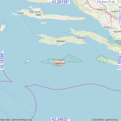 Lastovo on map