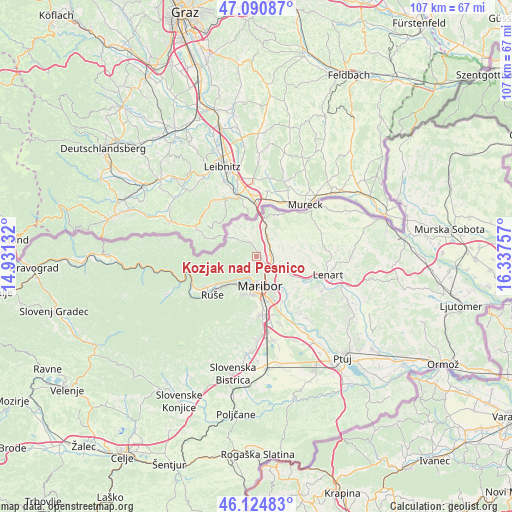 Kozjak nad Pesnico on map