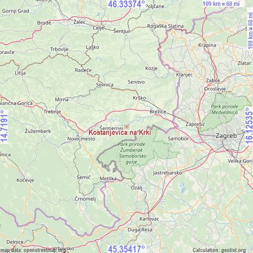 Kostanjevica na Krki on map