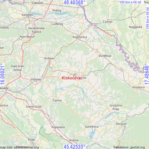 Klokočevac on map