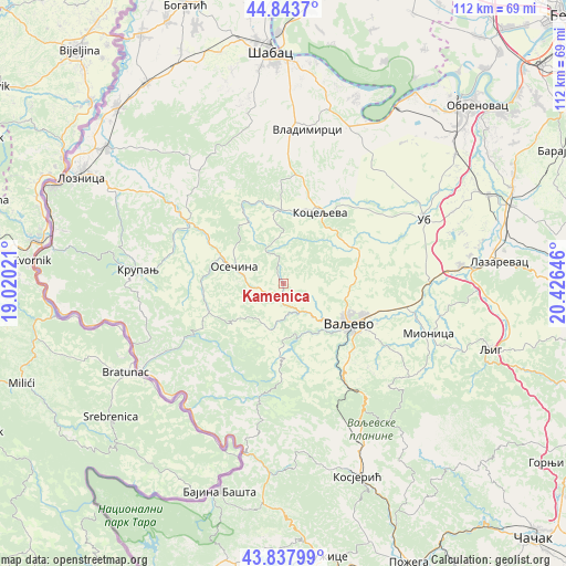Kamenica on map