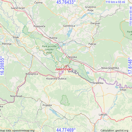 Jasenovac on map