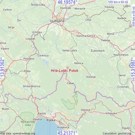 Hrib-Loški Potok on map