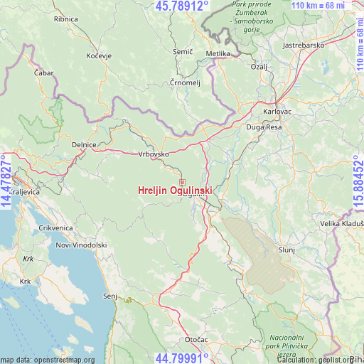 Hreljin Ogulinski on map
