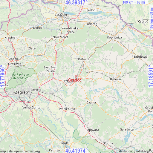 Gradec on map