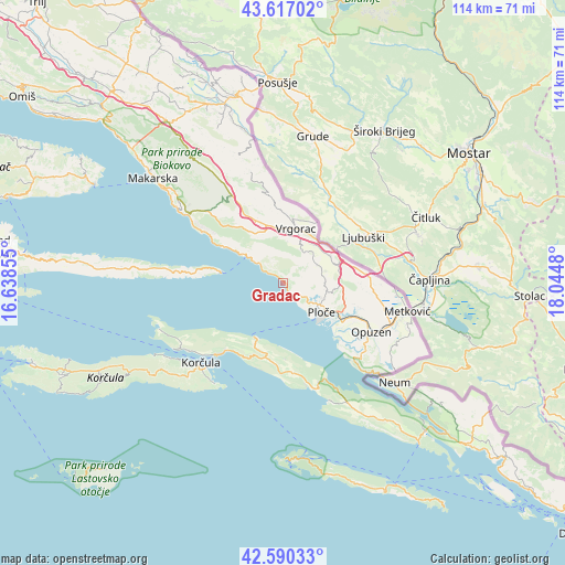 Gradac on map