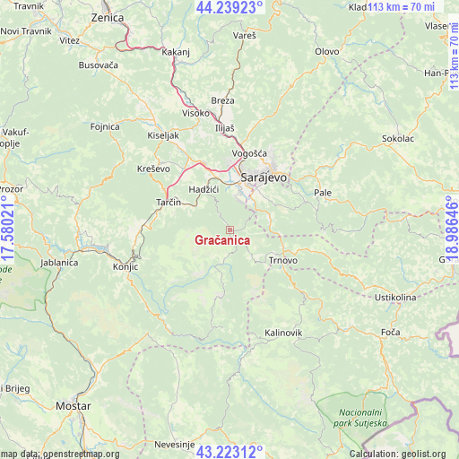 Gračanica on map