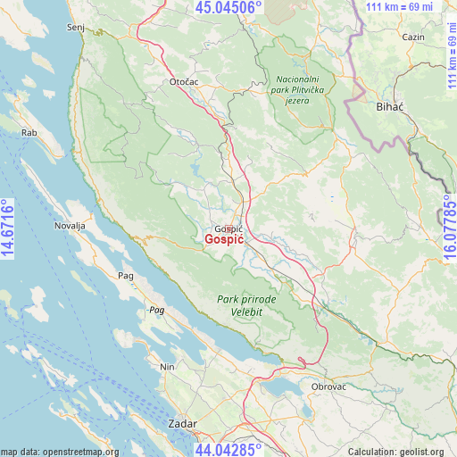 Gospić on map