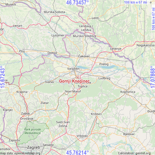 Gornji Kneginec on map