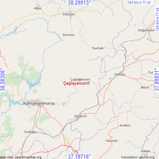 Çağlayancerit on map