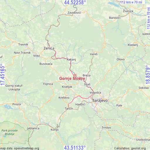 Gornje Moštre on map