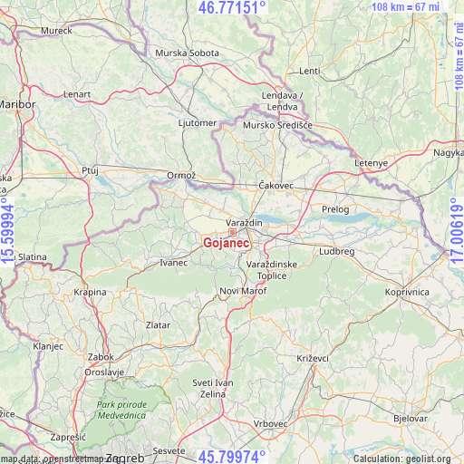 Gojanec on map