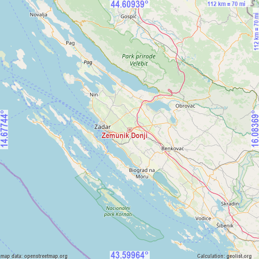 Zemunik Donji on map