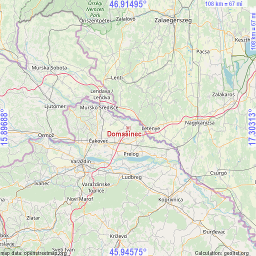 Domašinec on map