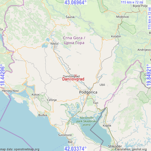 Danilovgrad on map