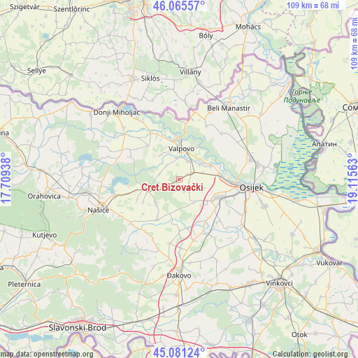 Cret Bizovački on map