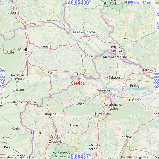 Cestica on map