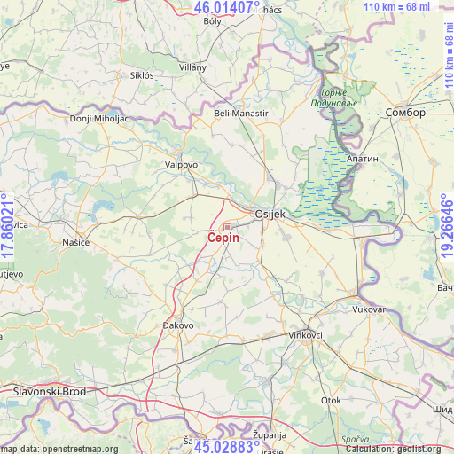 Čepin on map