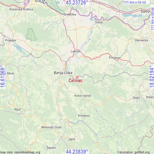 Čelinac on map