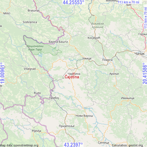 Čajetina on map