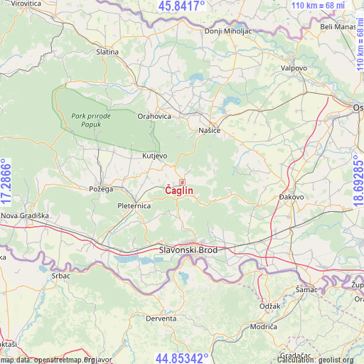 Čaglin on map