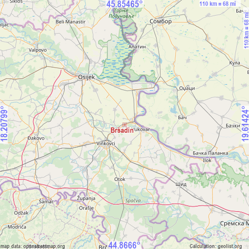 Bršadin on map