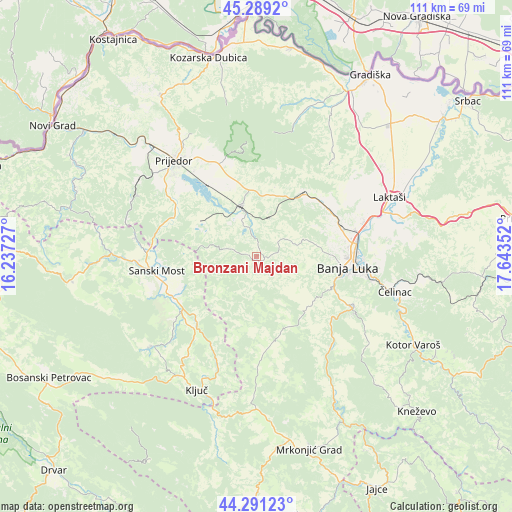 Bronzani Majdan on map