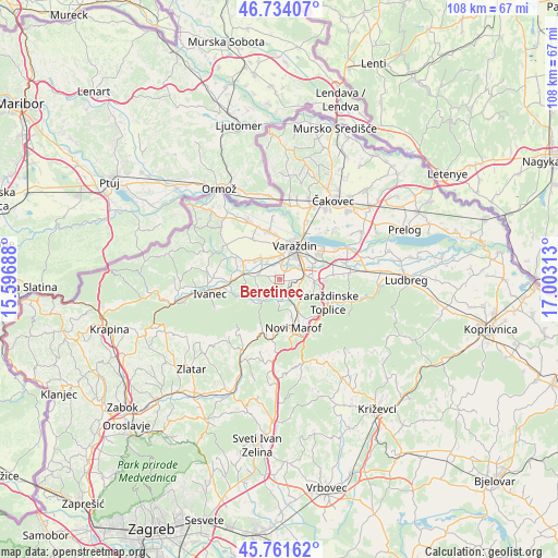 Beretinec on map