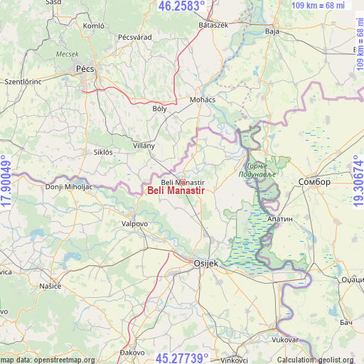 Beli Manastir on map