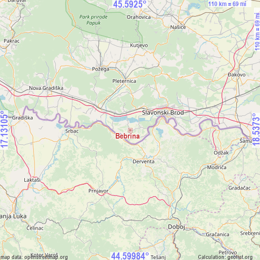 Bebrina on map