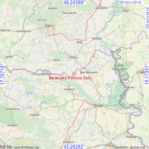 Baranjsko Petrovo Selo on map