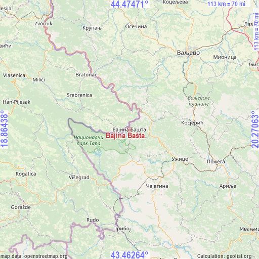 Bajina Bašta on map