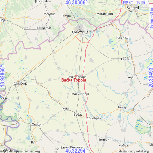 Bačka Topola on map
