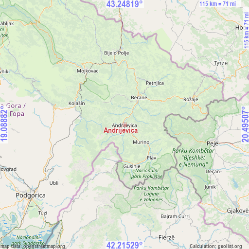 Andrijevica on map