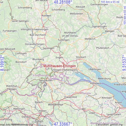 Mühlhausen-Ehingen on map