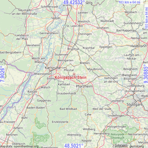 Königsbach-Stein on map