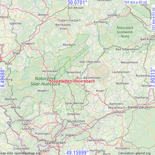 Hoppstädten-Weiersbach on map